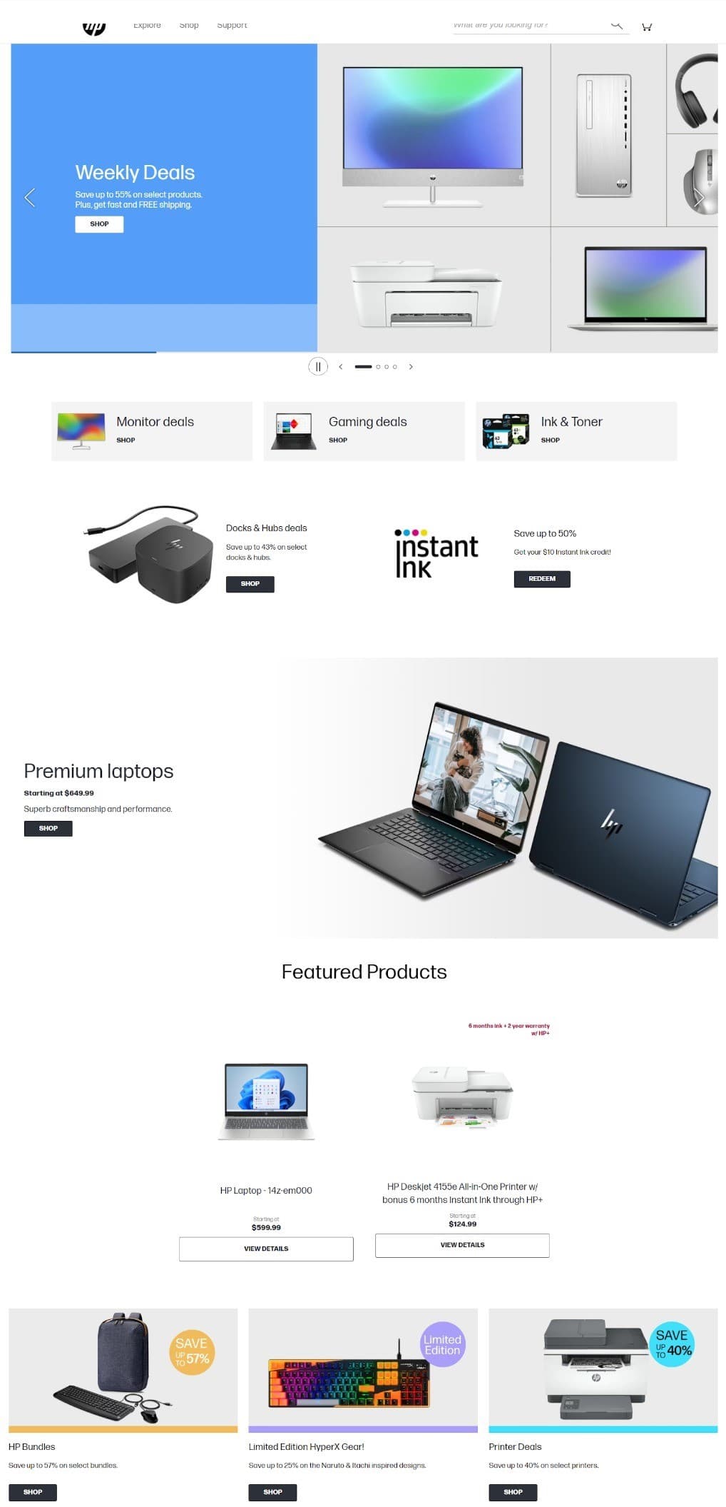Original HP Shop landing page