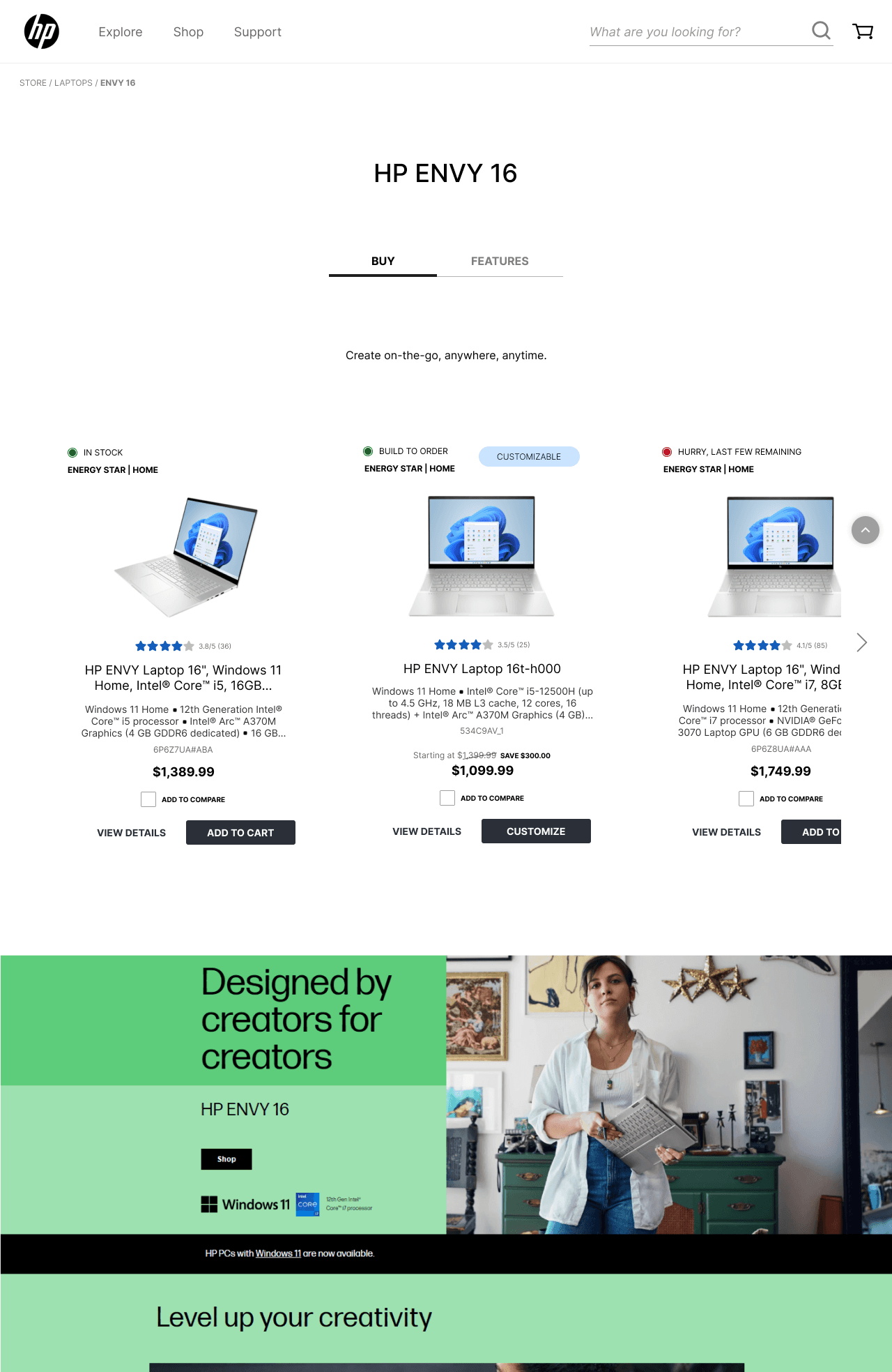 Prototype's laptop details page