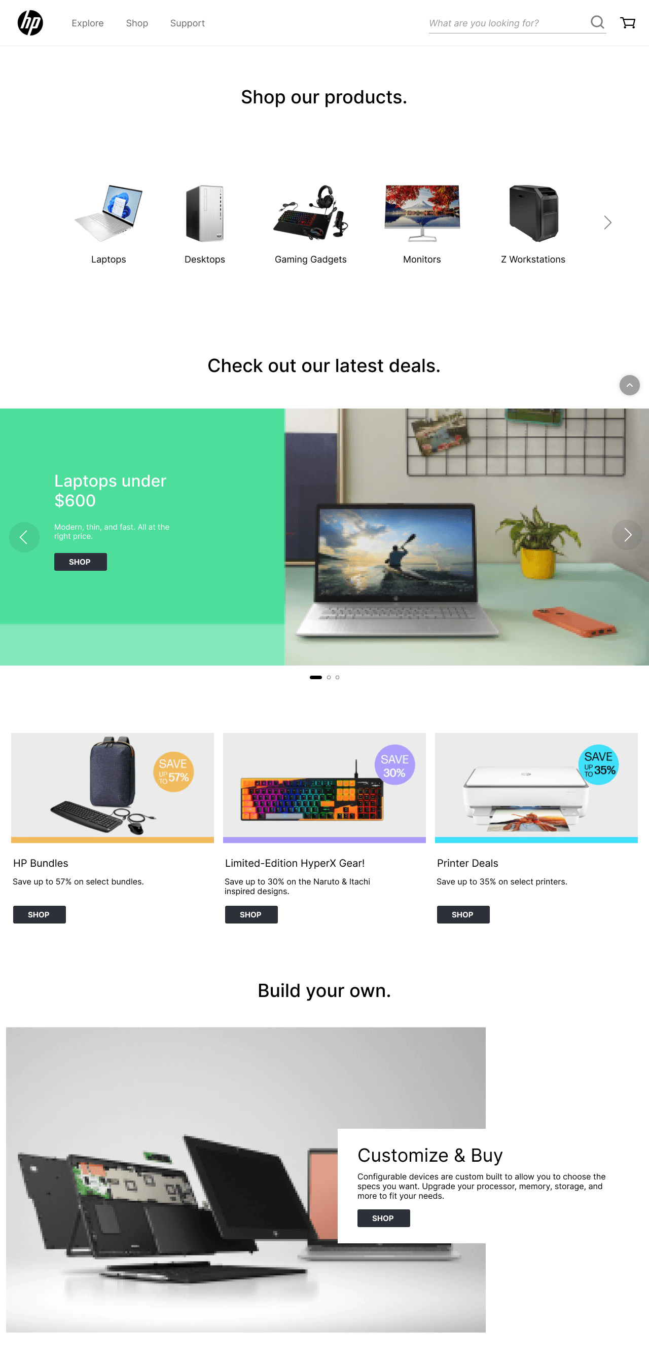 Prototype's HP Shop landing page