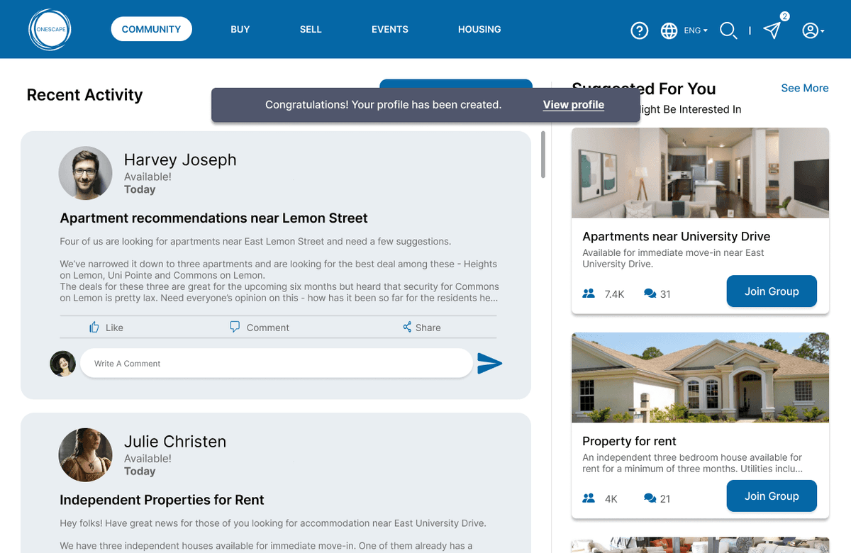 /casestudy/onescape/screens/Community Page - After Login.png