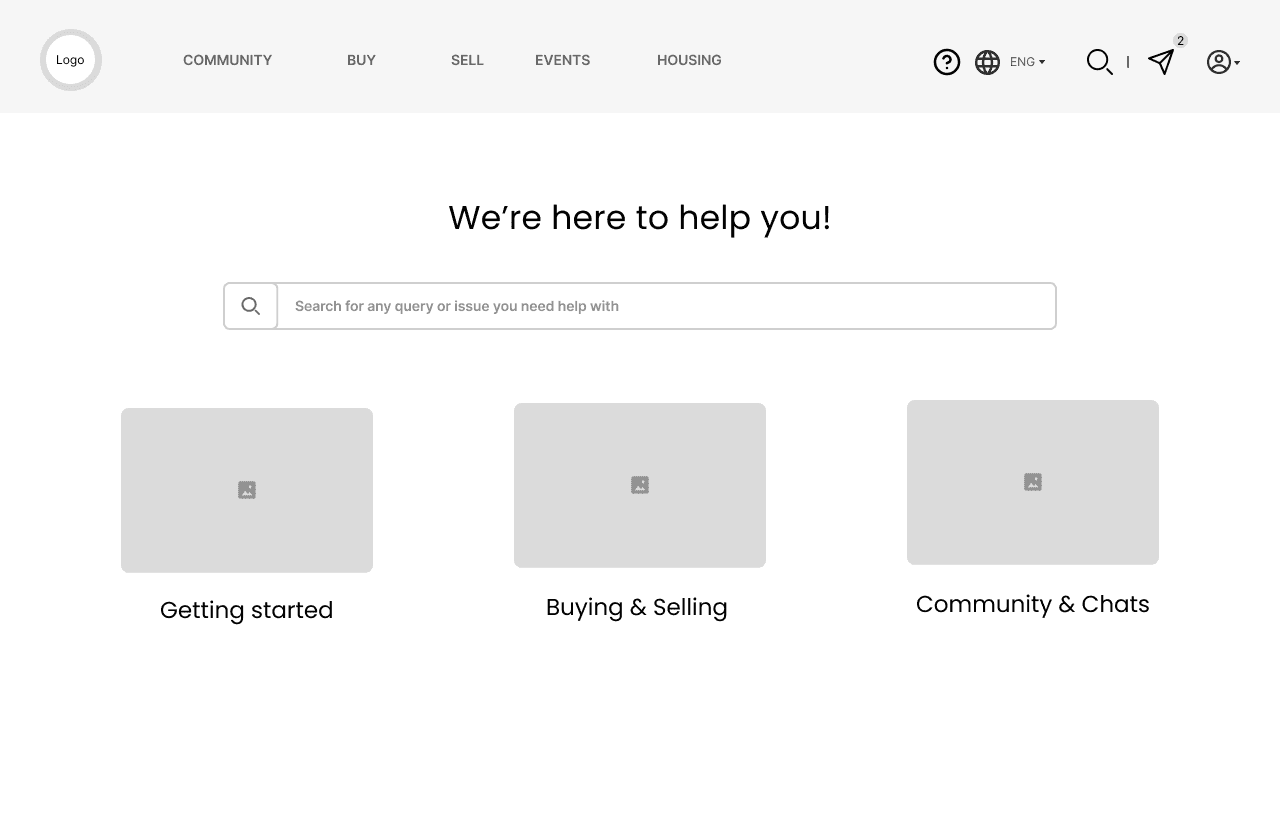 Wireframe - Help center page