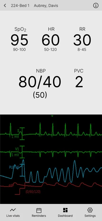 Detailed patient vitals screen