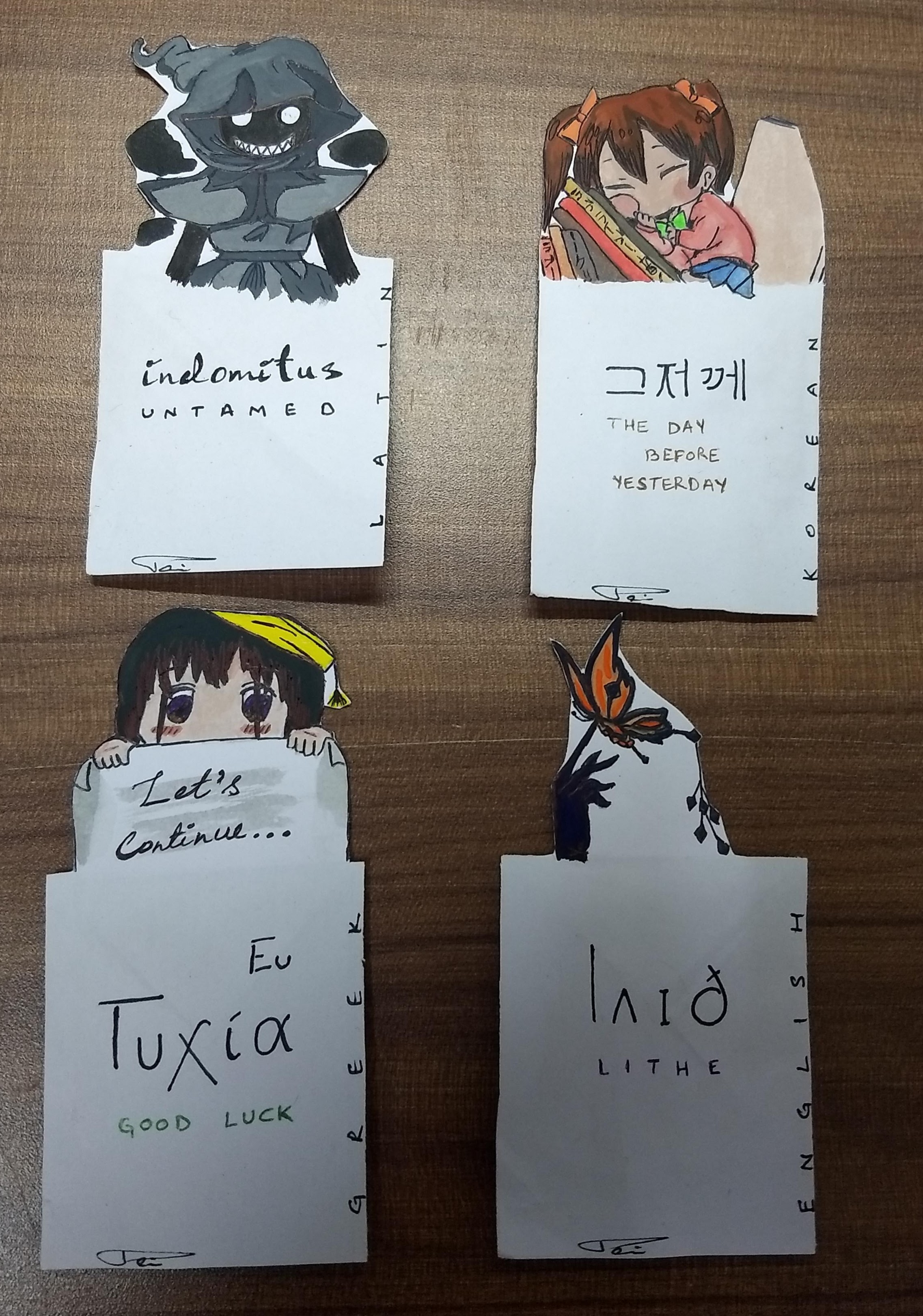 Custom anime-inspired bookmarks.