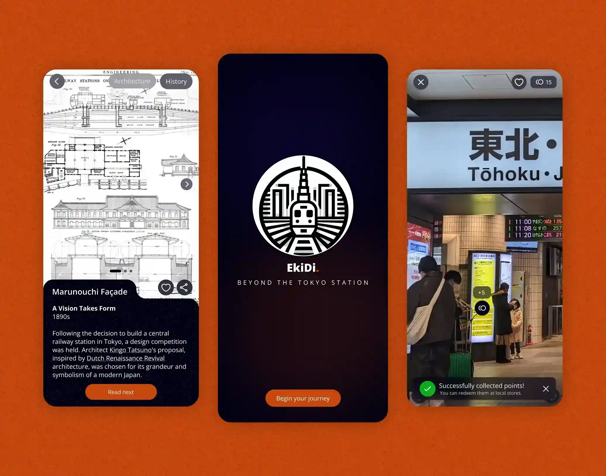 AR Mobile App for Tokyo Station called EkiDi. Motion Design - UI/UX Design Challenge
