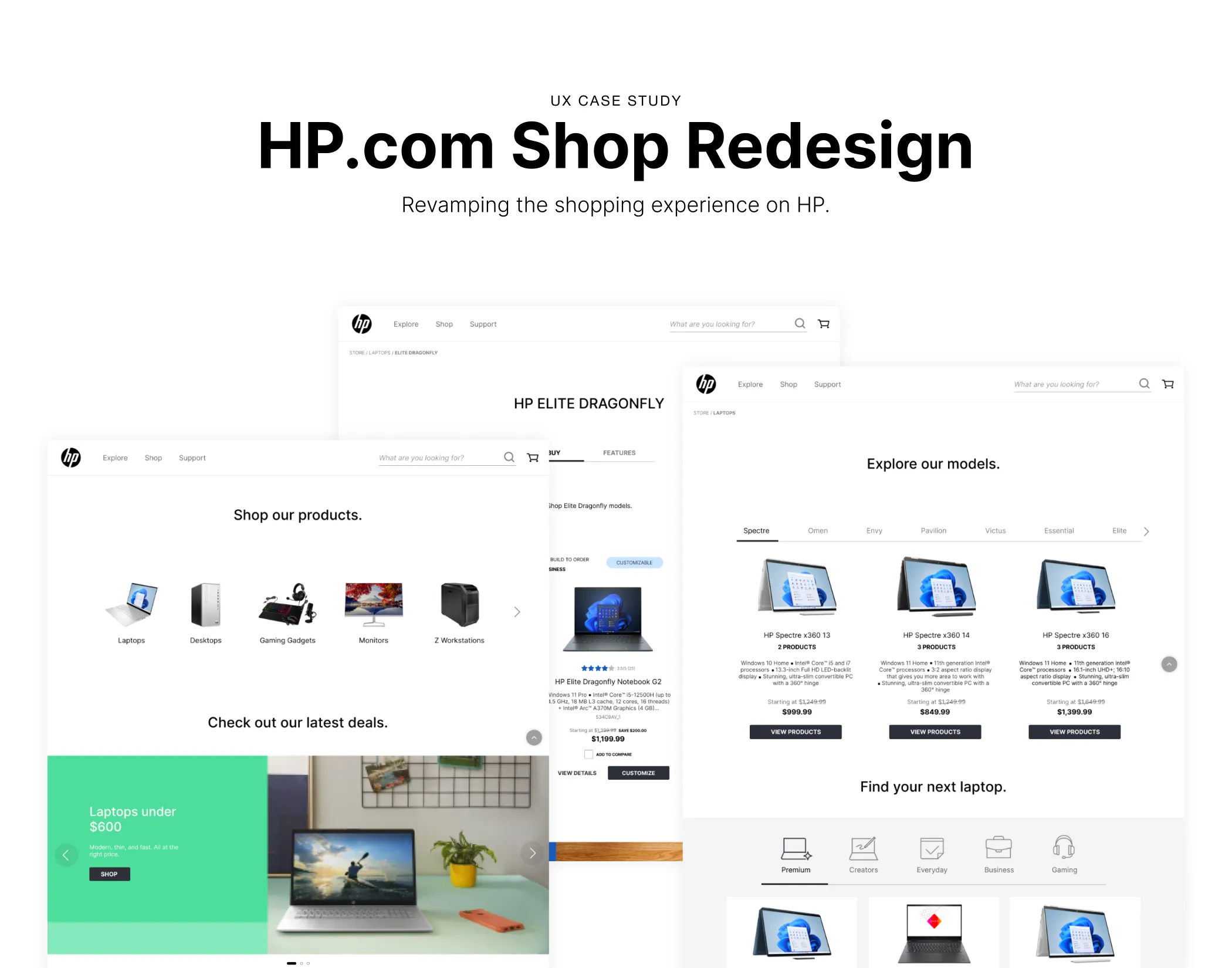 UI/UX case study of the redesign of HP.com shop website