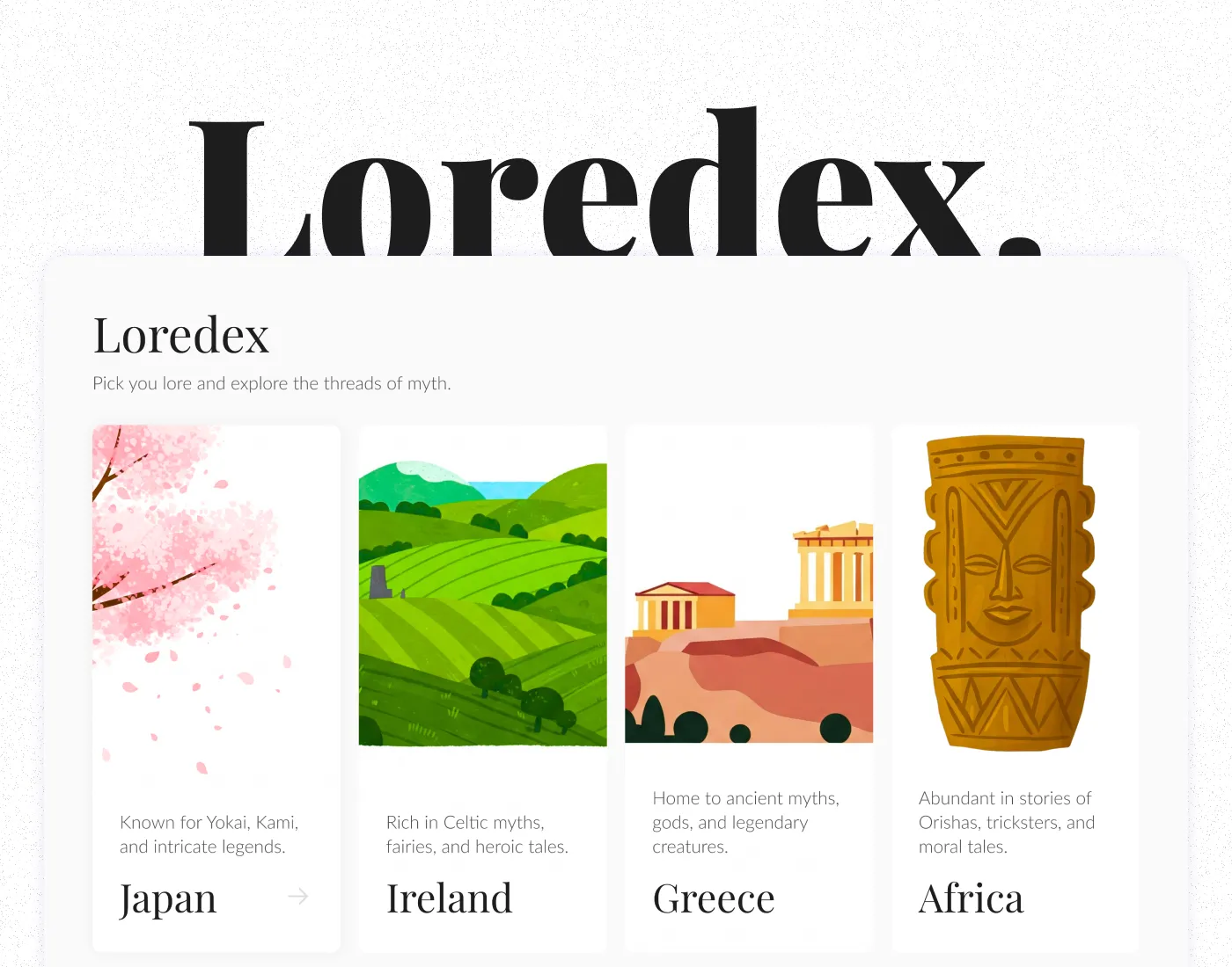 Card-based lore collection web design project